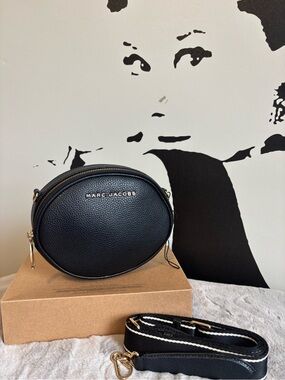 Marc Jacobs Black Pebbled Oval Crossbody with Gold Hardware